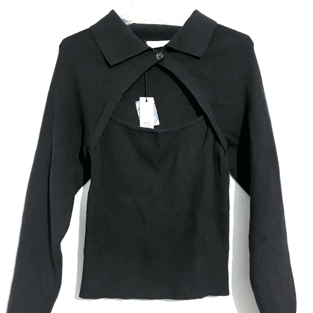 Jonathan Simkhai Ribbed Collared Layered Shrug Top - Picture 4 of 12